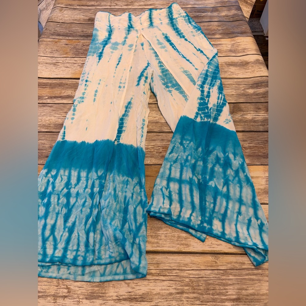Tie Dye Boho Wide Leg Split Front Palazzo Pants Womens Medium Beach Festival